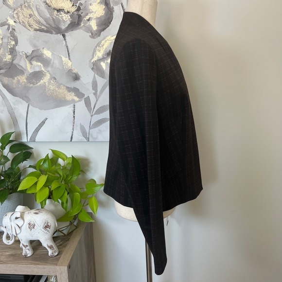 Nine West Blazer Womens 8 Black Plaid Open Front‎ Stretch Lined Career Jacket - Picture 3 of 8